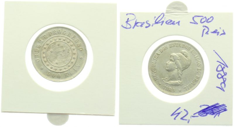 Brasilien 500 Reis 1889 Silber